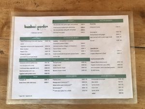 Menu— items clearly labeled as vegan 🌱 😊  at Bamboo Garden in Nyaungshwe