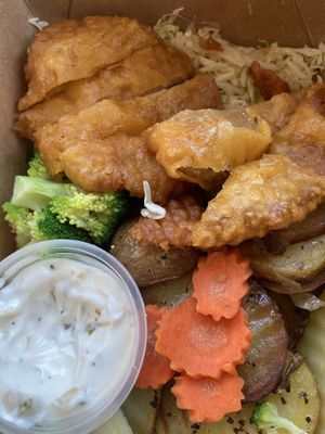 Fried chicken dinner- my fave! at LA Vegan in Los Angeles