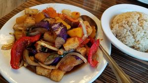 pumpkin eggplant tofu at LA Vegan in Los Angeles