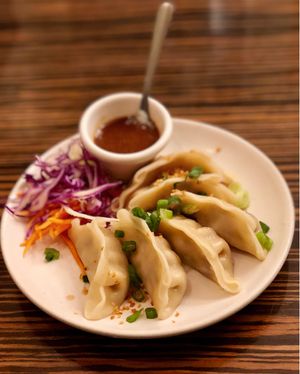 Steamed dumplings  at LA Vegan in Los Angeles