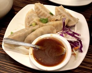 Steamed dumplings  at LA Vegan in Los Angeles