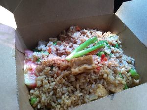 The fried rice with tofu pictured in all it's glory at LA Vegan in Los Angeles