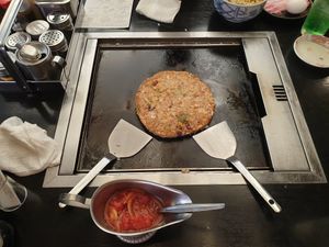 Healthy okinomiyaki at Sakura Tei in Tokyo