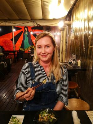 Me with my veggie food at Sakura Tei in Tokyo