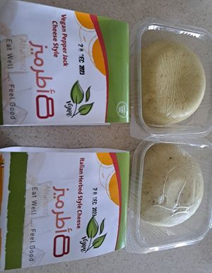 Vegan cheeses at Atrameez Products in Amman