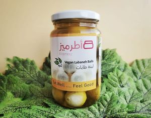 Vegan Labaneh balls at Atrameez Products in Amman