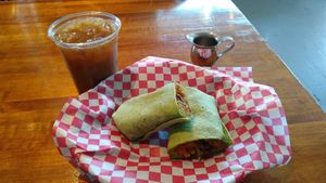 Vegan burrito with a cold brew coffee at Big Acai Bowl in West Des Moines