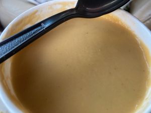 Vegan roasted tomatoe soup at Olive & Thyme in Toluca Lake