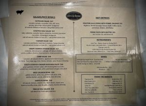 One side of the menu  at Olive & Thyme in Toluca Lake