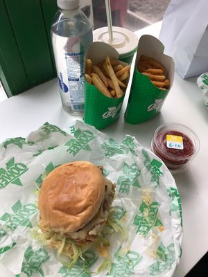 Baconator, fries and waffle fries at Oowee Vegan - Baldwin in Bristol