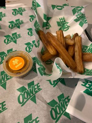 Regular Churros with Biscoff dip (after we'd already eaten a couple!) at Oowee Vegan - Baldwin in Bristol