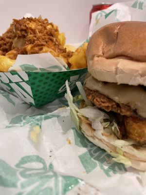 Burger and loaded waffle fries  at Oowee Vegan - Baldwin in Bristol