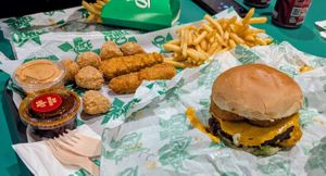 BBQ Smokestack with a Hash Brown, chilli cheese nuggets and chick'n tenders! at Oowee Vegan - Baldwin in Bristol