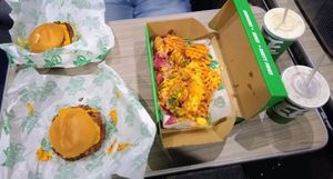 Sep 2020 - loaded fries with shrimp 🦐 burger and shakes at Oowee Vegan - Baldwin in Bristol