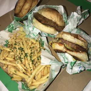 sneaky clucker burger & the cheeseburger  at Oowee Vegan - Baldwin in Bristol