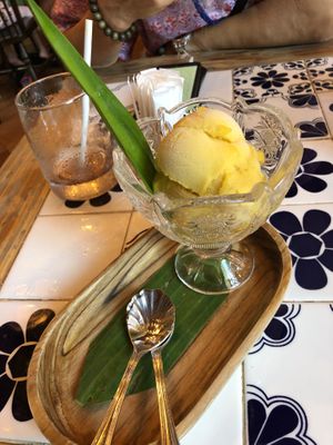 Homemade mango ice cream very natural favor  at Ginger Farm Kitchen in Chiang Mai