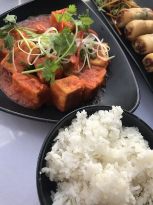 Tomato tofu and veggie spring rolls  at Lanterns in Nha Trang