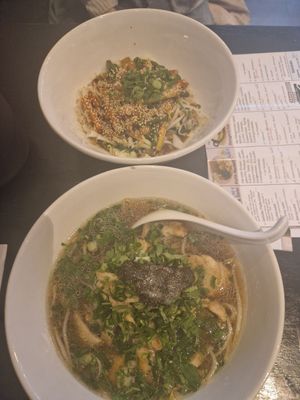 Warme Nudeln mit Sojasoße (vegan), vorne pho ga at An Khang Quan in Dusseldorf