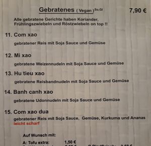 Menu at An Khang Quan in Dusseldorf