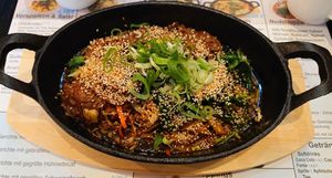 (34) Noodles with bean paste, vegetables and vegan meat at An Khang Quan in Dusseldorf