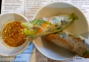'Glücksrollen' with peanut tofu sauce at An Khang Quan in Dusseldorf