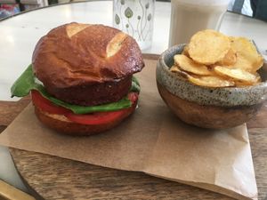 Vegan burger  at Brunch and Cake By The Sea in Barcelona