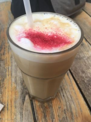 Iced coffee (decaf) with oat milk at Brunch and Cake By The Sea in Barcelona