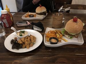 Vegan chicken burger with extra tempeh   at Ganita Cafe in Pai