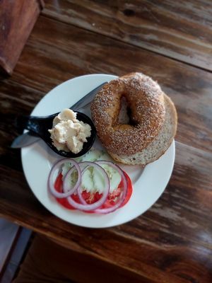 Bagel with cream cheese at Ganita Cafe in Pai