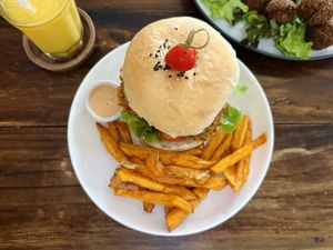 Happy chicken burger (140 THB)  at Ganita Cafe in Pai
