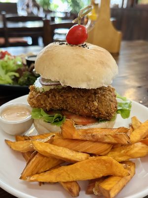 Happy chicken burger (140 THB)  at Ganita Cafe in Pai