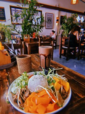 Poke bowl and snickers shake! at Ganita Cafe in Pai