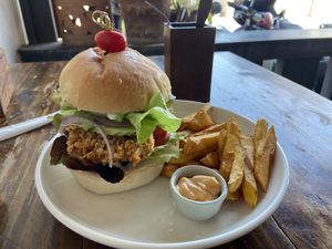 Fake chicken burger   at Ganita Cafe in Pai