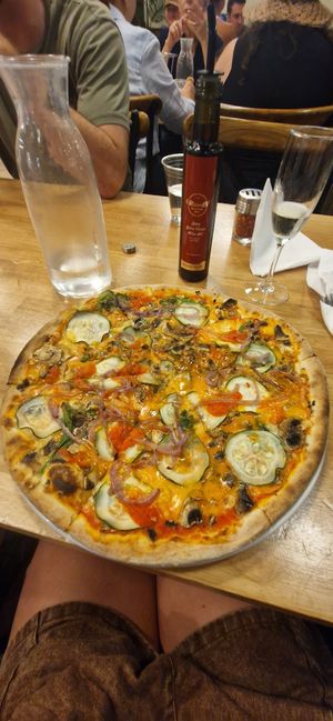 Veggies pizza made with vegan cheese and crust at Mister O1 - Brickell in Miami