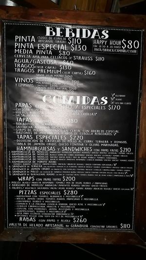 Menu  at Cervario in Rosario
