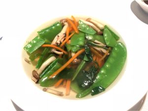 Vegetable soup  at Uncle Yu's at the Vineyard in Livermore