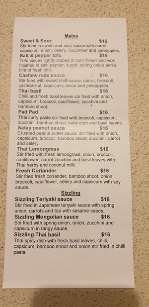 Vegan Menu page 1 at Paya Thai in Sturt