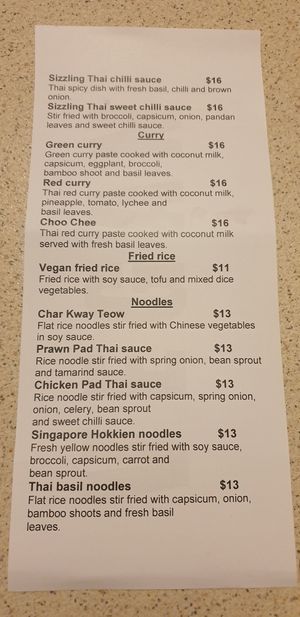 Vegan Menu page 2 at Paya Thai in Sturt