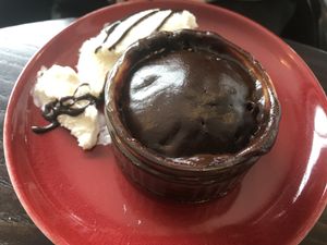Freaks of nature chocolate fudge hot pudding with ice cream  at Veggie Vixen Store and Coffee Shop in Littleborough