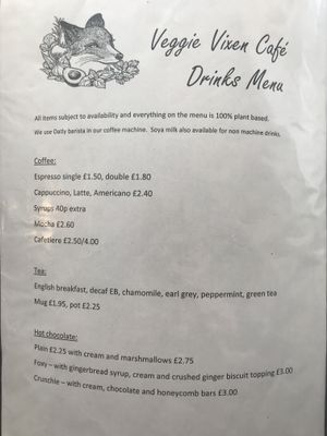 Drinks menu  at Veggie Vixen Store and Coffee Shop in Littleborough