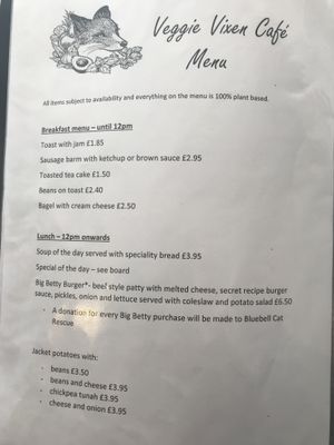 Menu  at Veggie Vixen Store and Coffee Shop in Littleborough