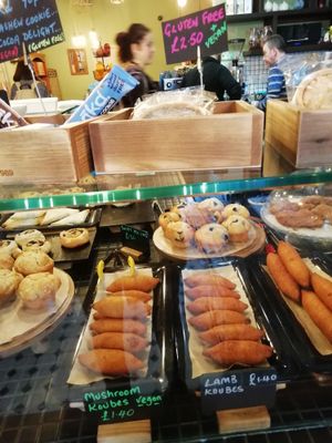 Vegan mushroom koubes and tarts on the top at Brick and Olive in North London