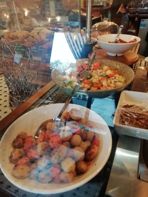 Side of the salad bar at Brick and Olive in North London