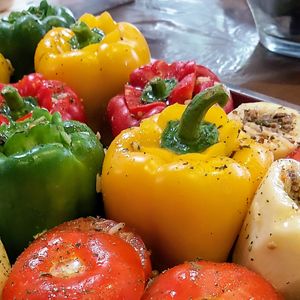 Vegan stuffed roasted vegetables  at Brick and Olive in North London