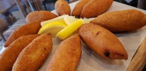 Vegan Mushroom koubes (Greek Cypriot street food ) at Brick and Olive in North London