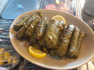 Vegan stuffed vine leaves  at Brick and Olive in North London