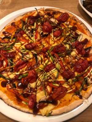 Pizza with vegan cheese  at Laganon in Crete