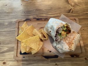 Burrito size very small for 8.9€. Never understood why they served tortilla chips if there was nothing to eat then with.  at Gallo Santo in Barcelona
