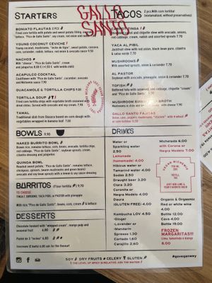 Menu  at Gallo Santo in Barcelona