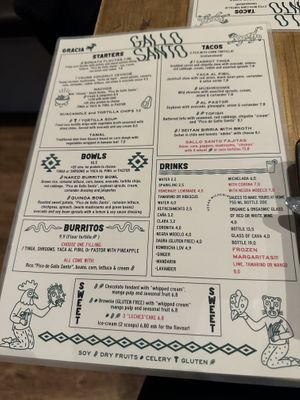 Menu  at Gallo Santo in Barcelona